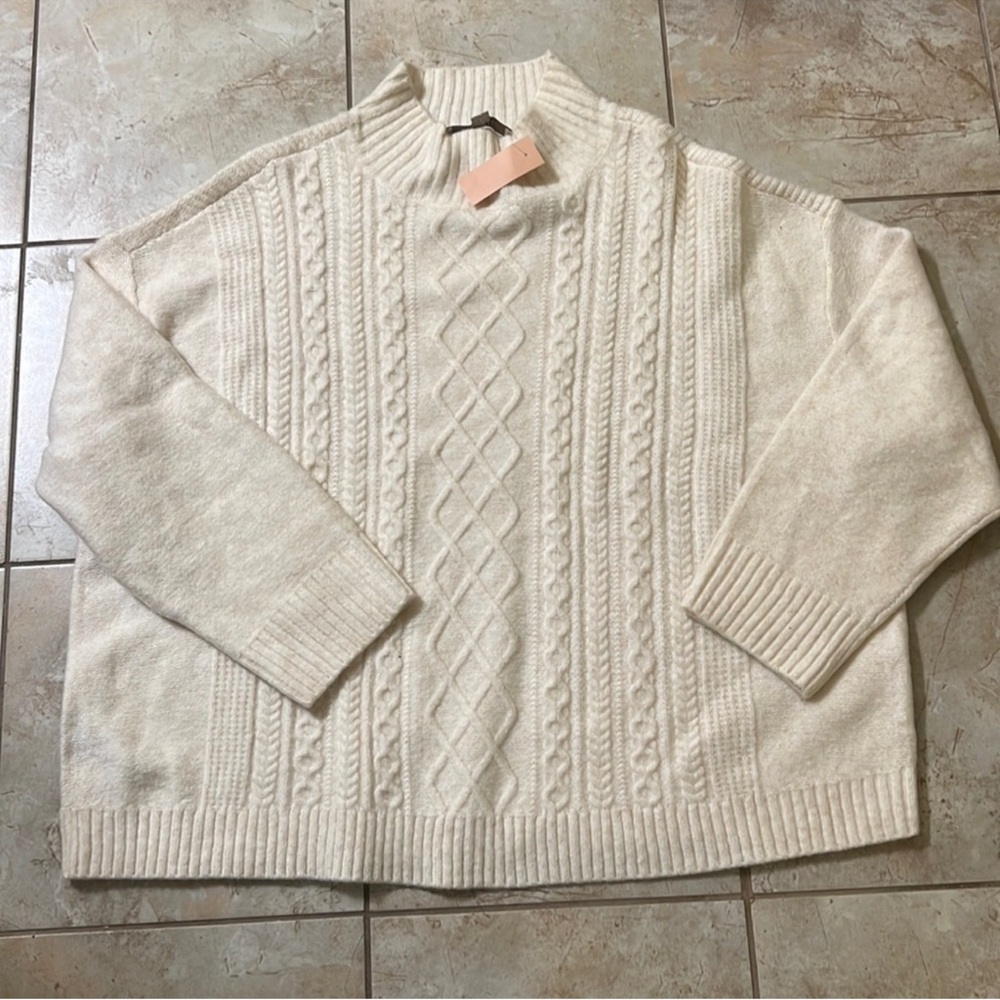 LOFT Plus Size 20/22 Cream Cable Knit Crewneck Sweater NWT